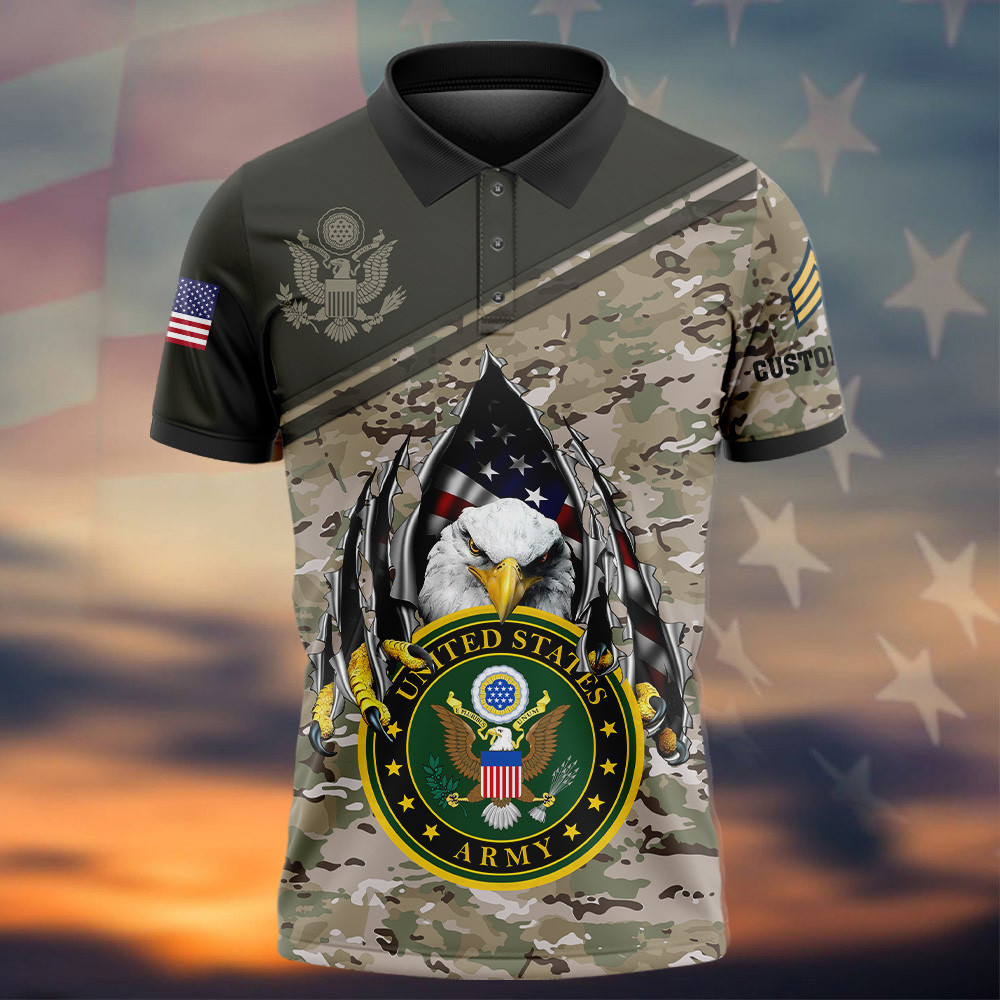 Custom Bald Eagle US Army Camo Polo Shirt Army Golf Shirt Veterans Gift Ideas