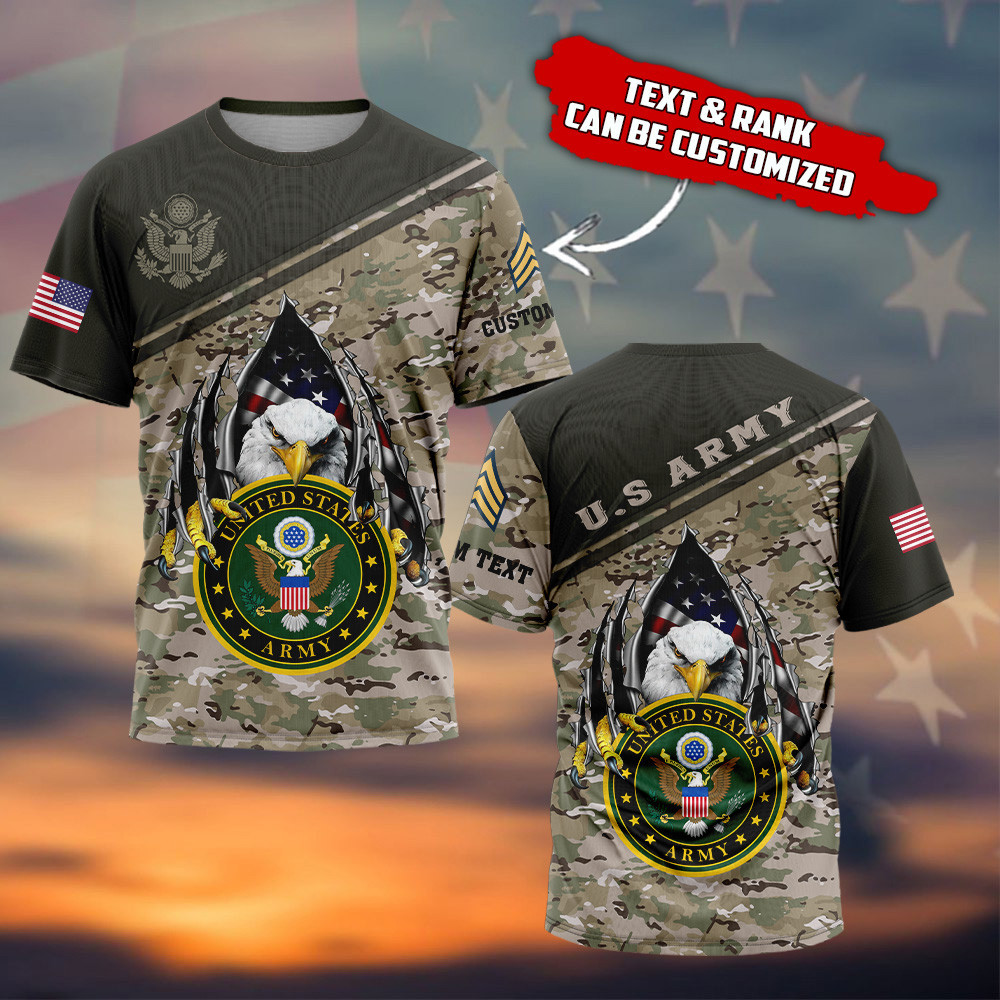 Custom Bald Eagle US Army Camo T-Shirt Army Shirt For Men Veterans Gift Ideas
