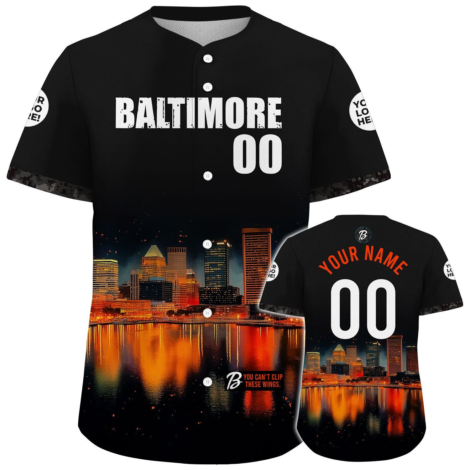 Custom Baltimore City Skyline At Night Baseball Jerseys Best Gifts For Baseball Lovers