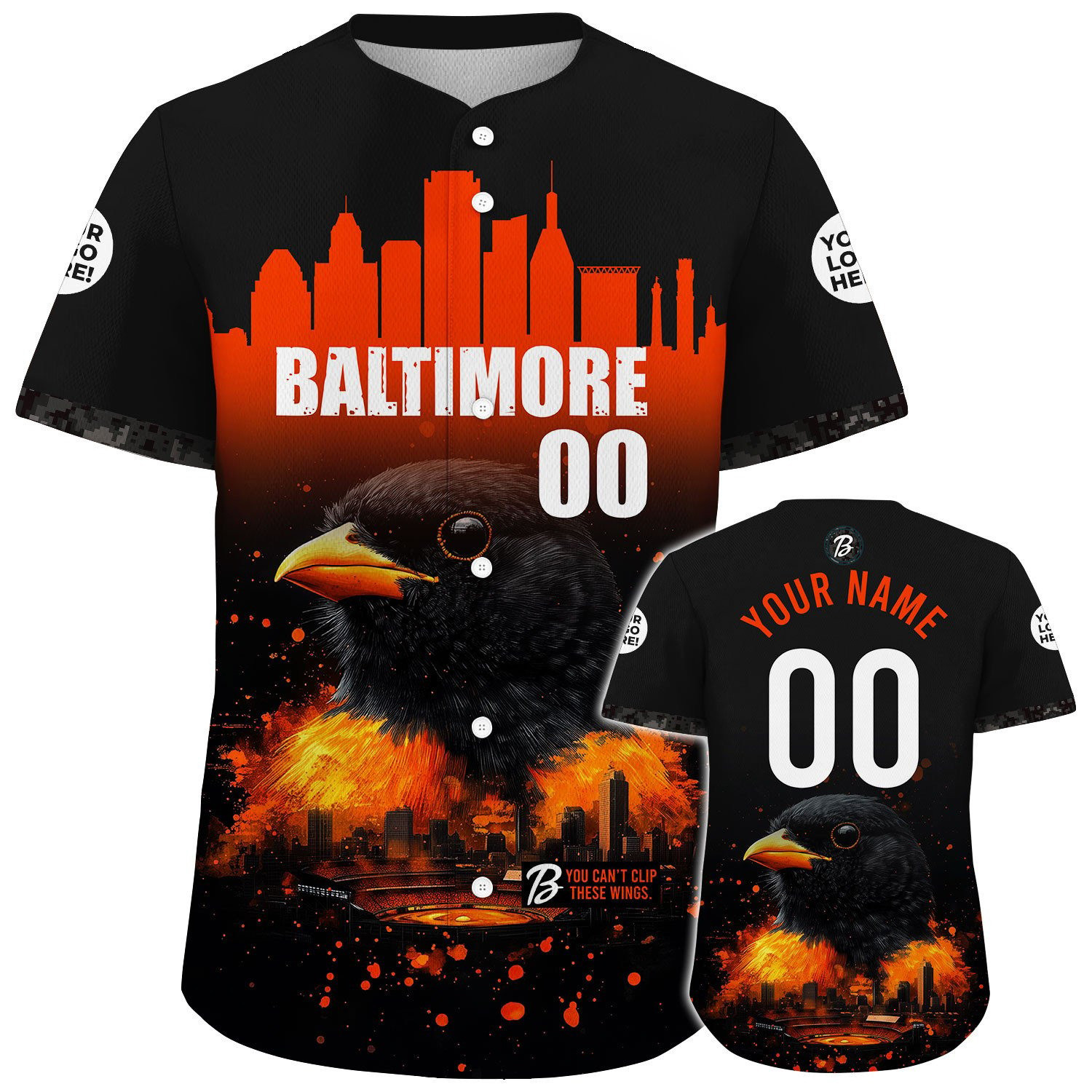 Custom Baltimore City Skyline Oriole Baseball Baseball Jerseys Baseball Team Gift Ideas