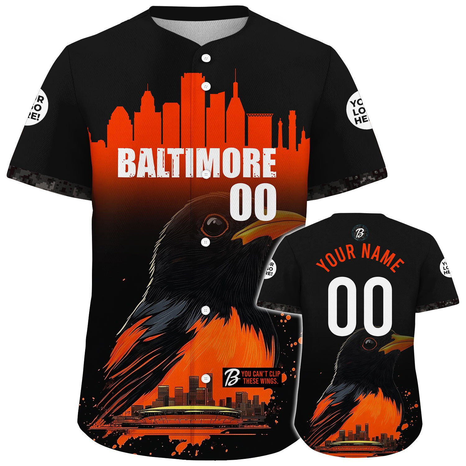 Custom Baltimore City Skyline Oriole Face Baseball Jerseys Best Gifts For Baseball Fans