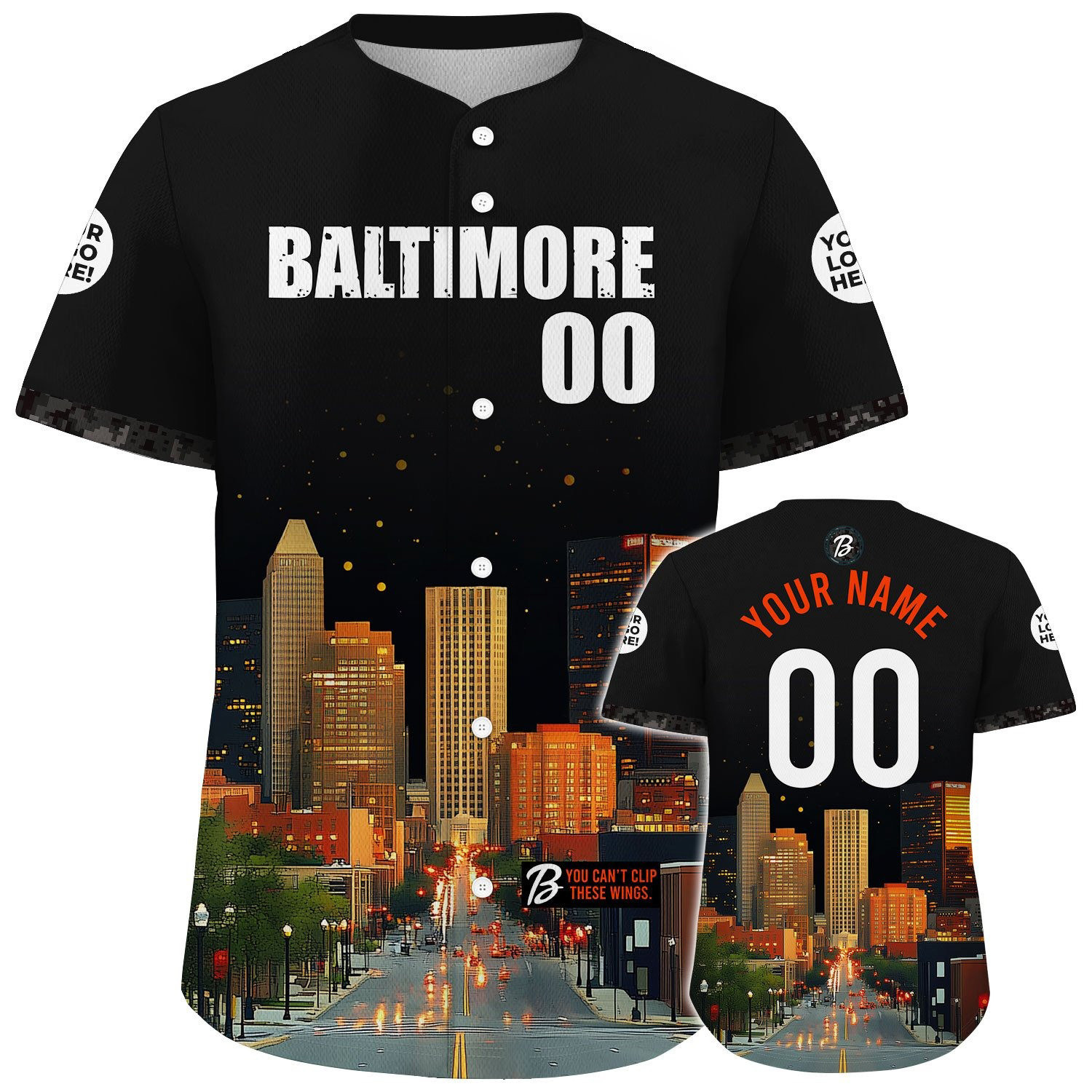Custom Baltimore City Skyline Towers At Night Baseball Jerseys Unique Gifts For Baseball Fans
