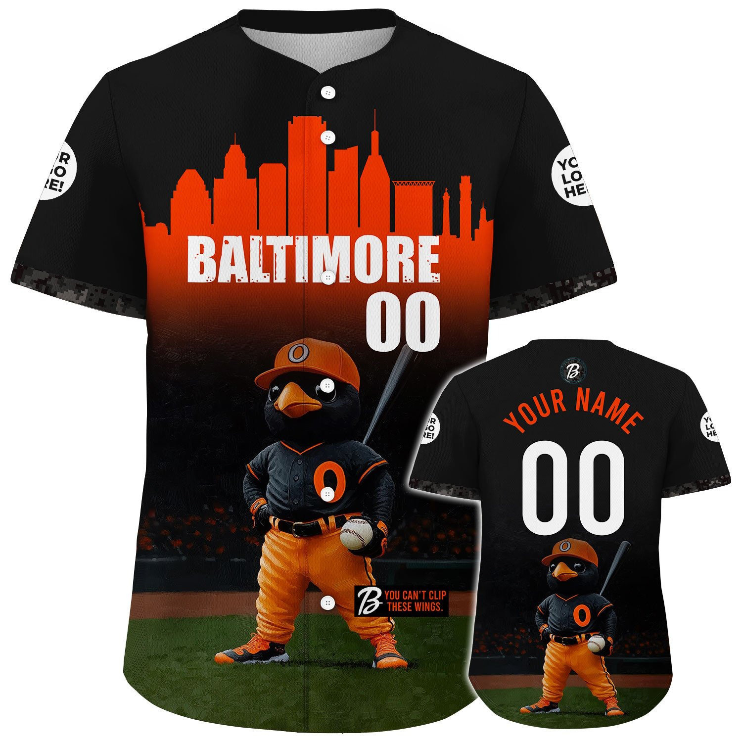 Custom Baltimore Mascot Player City Skyline Towers At Night Baseball Jerseys Gifts For Fans