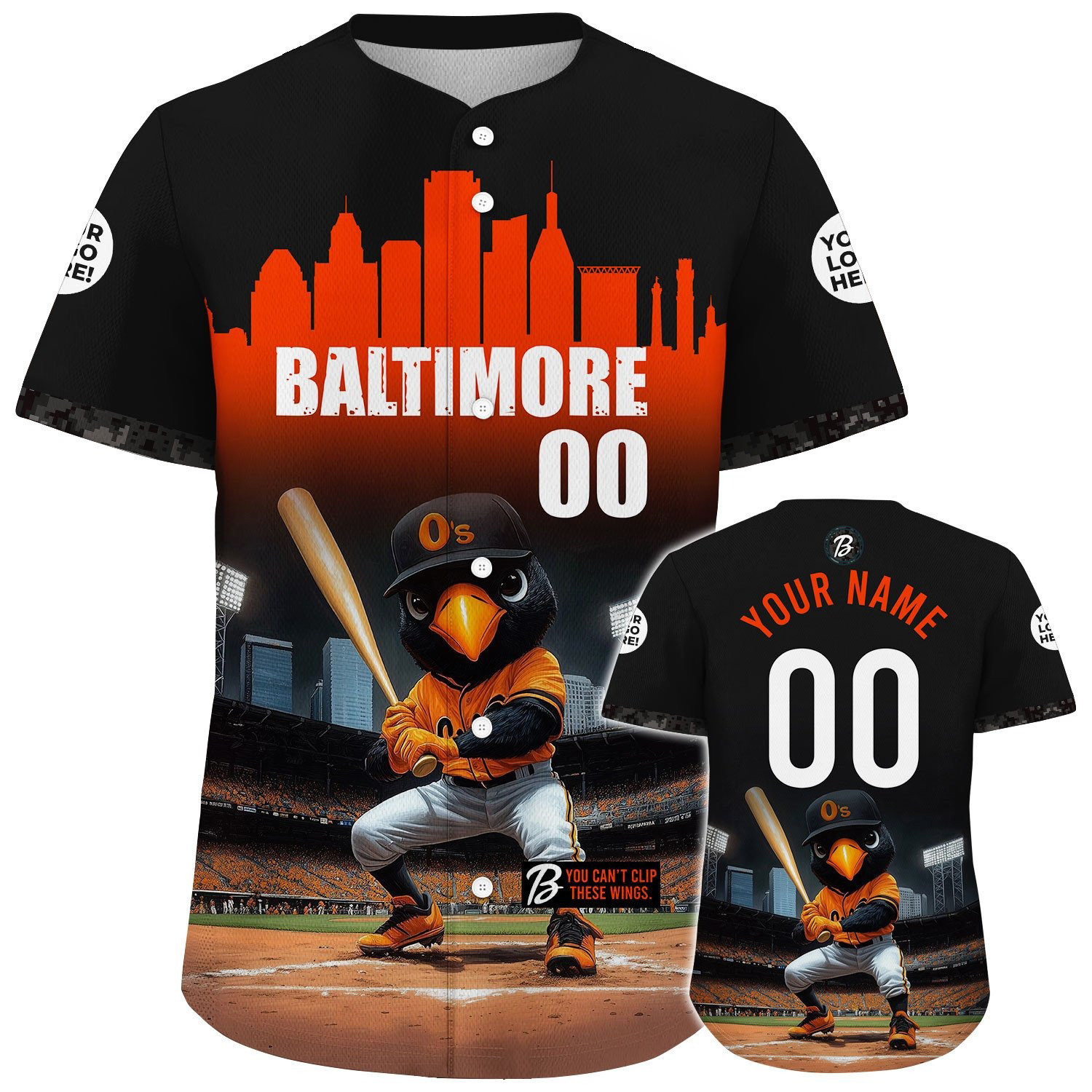 Custom Baltimore Mascot Player Stadium View Baseball Jerseys Gift Ideas For Baseball Fans