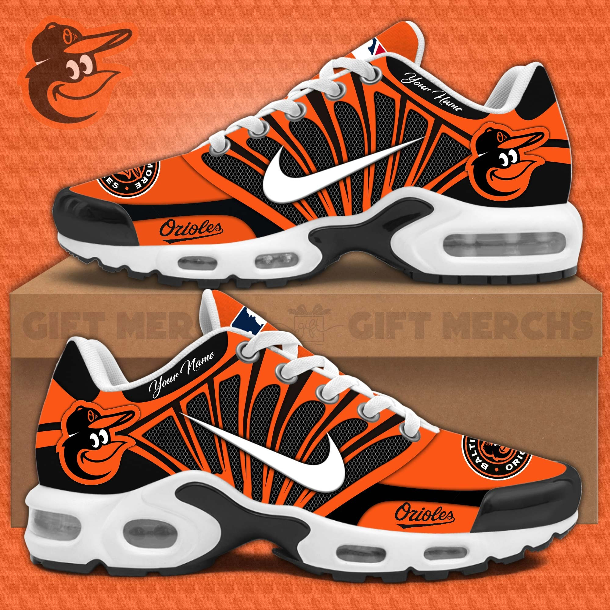 Custom Baltimore Orioles Air Max Plus Sneakers Merchandise Sport Shoes Unique Fan Gifts