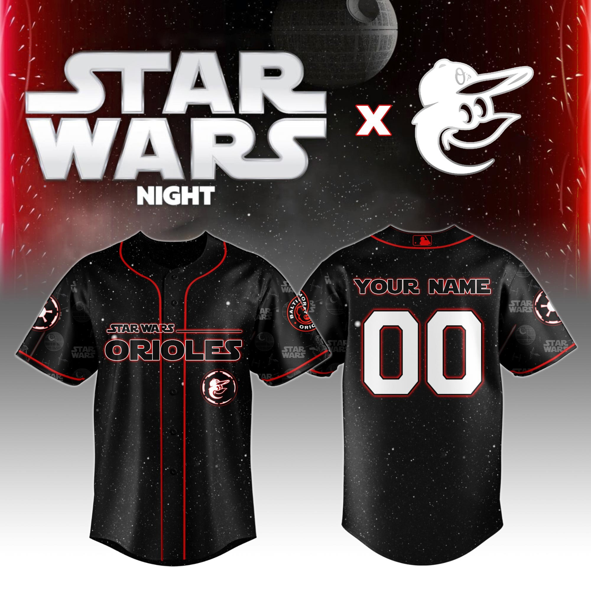 Custom Baltimore Orioles MLB x Star Wars Night Jersey 2025 Baseball Team Gift Ideas