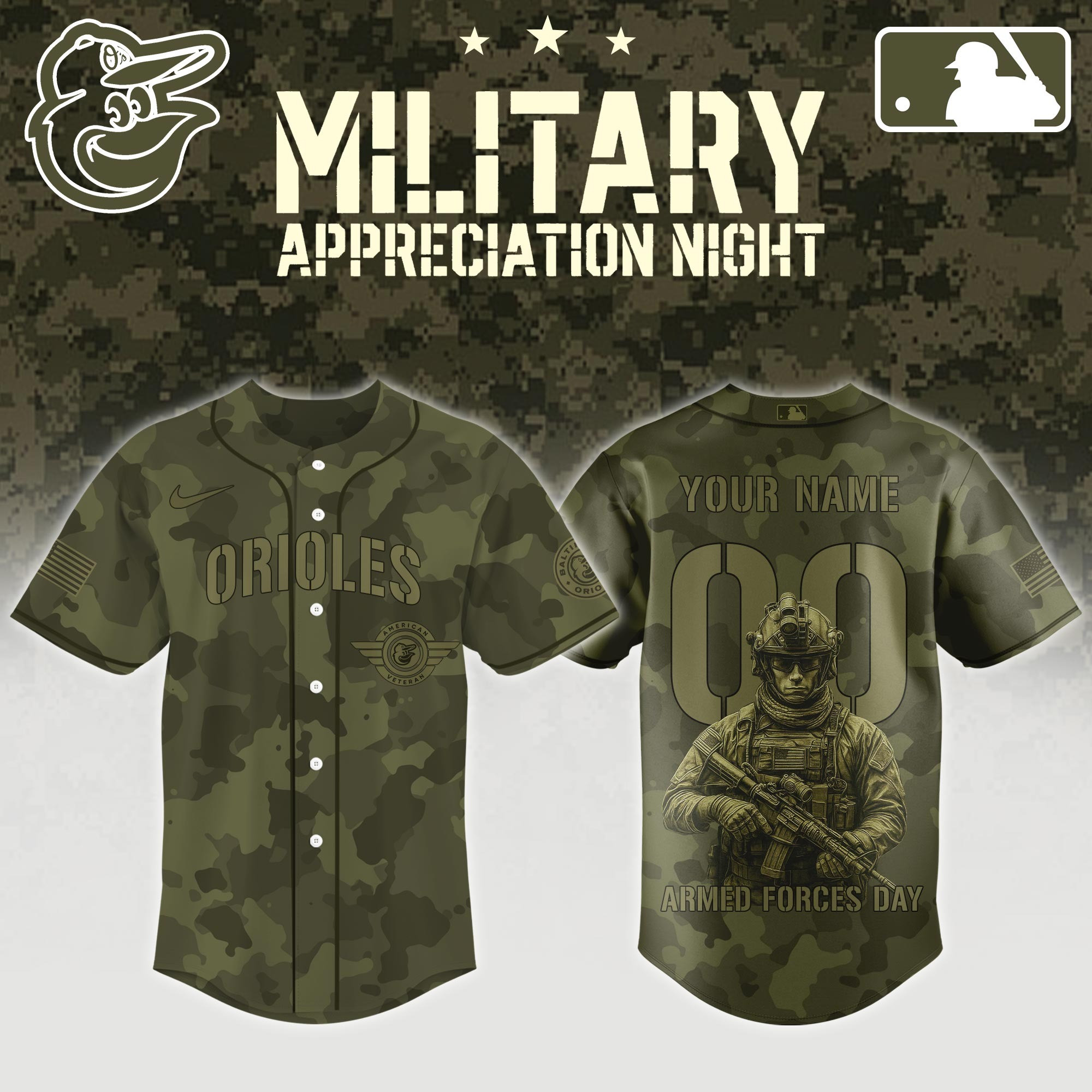 Custom Baltimore Orioles x MLB 2025 Armed Forces Day Night Jersey Gifts For Baseball Fans