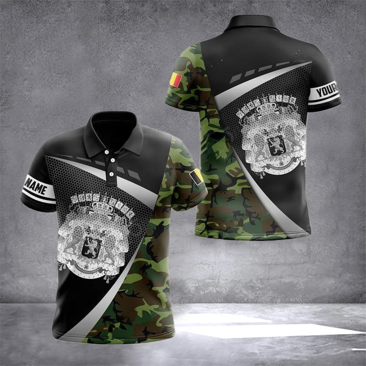 Custom Belgium Coat Of Arms Camouflage Polo Shirt Belgium Lover Men Apparel Gifts For Belgians