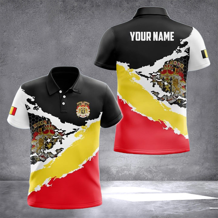 Custom Belgium Coat Of Arms Flag Polo Shirt Patriotic Belgian Clothing Gifts For Belgian