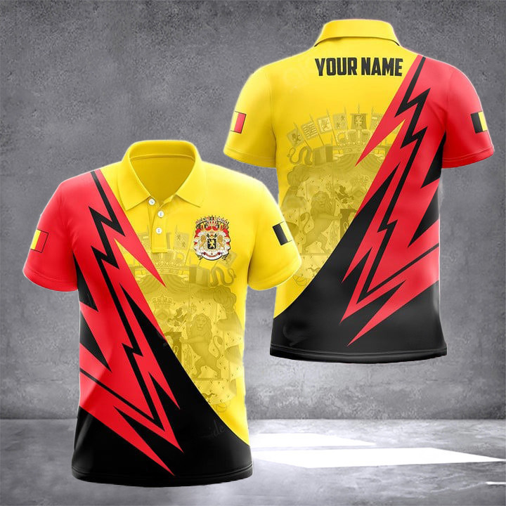 Custom Belgium Coat Of Arms Lightning Polo Shirt Belgium Clothing Gifts For Belgian