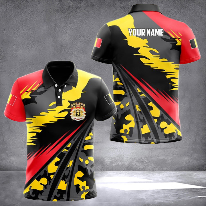 Custom Belgium Flag Camo Pattern Polo Shirt Belgium Coat Of Arms Belgian Clothing Men