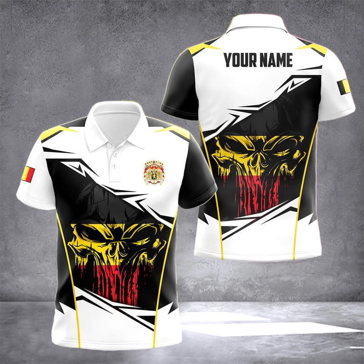 Custom Belgium Flag Skull Polo Shirt Patriotic Belgian Clothing Gifts For Belgian