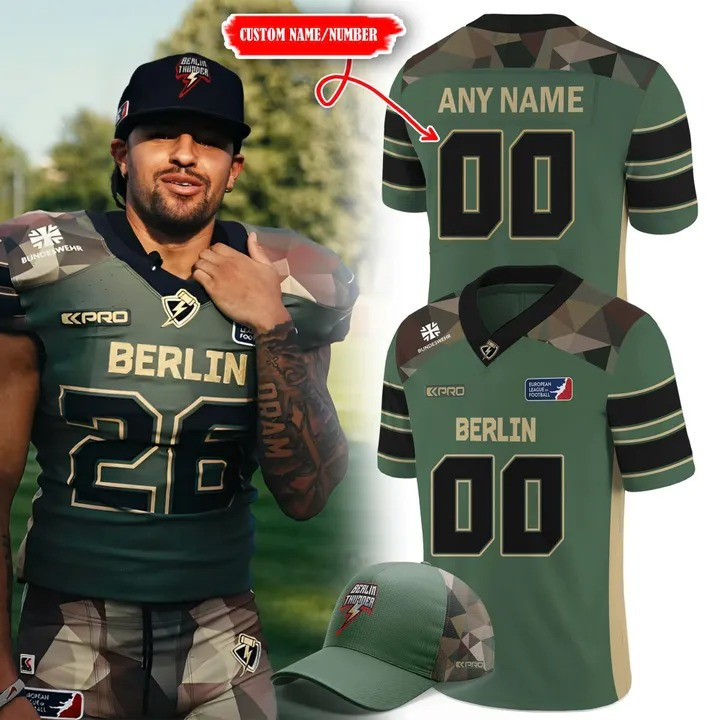 Custom Berlin Thunder Veteranentag Football 2025 Jersey Green Camo Fan Merch Gifts