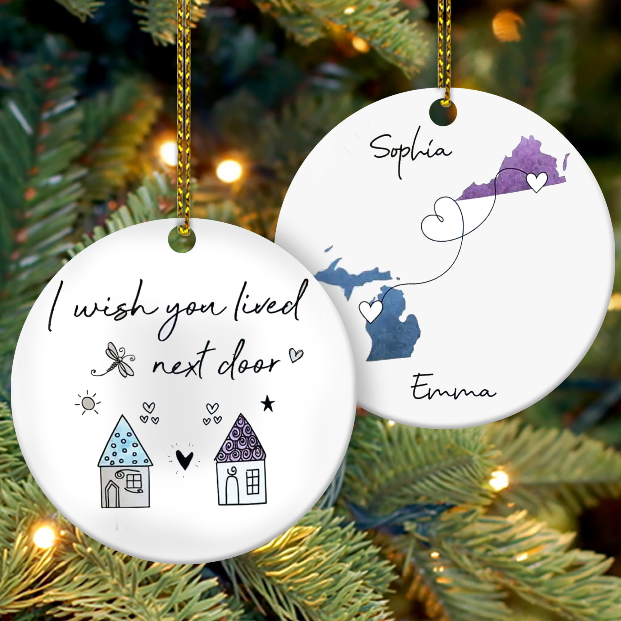 Custom Best Friends Ornament Long Distance Friendship Ornament I Wish You Lived Next Door