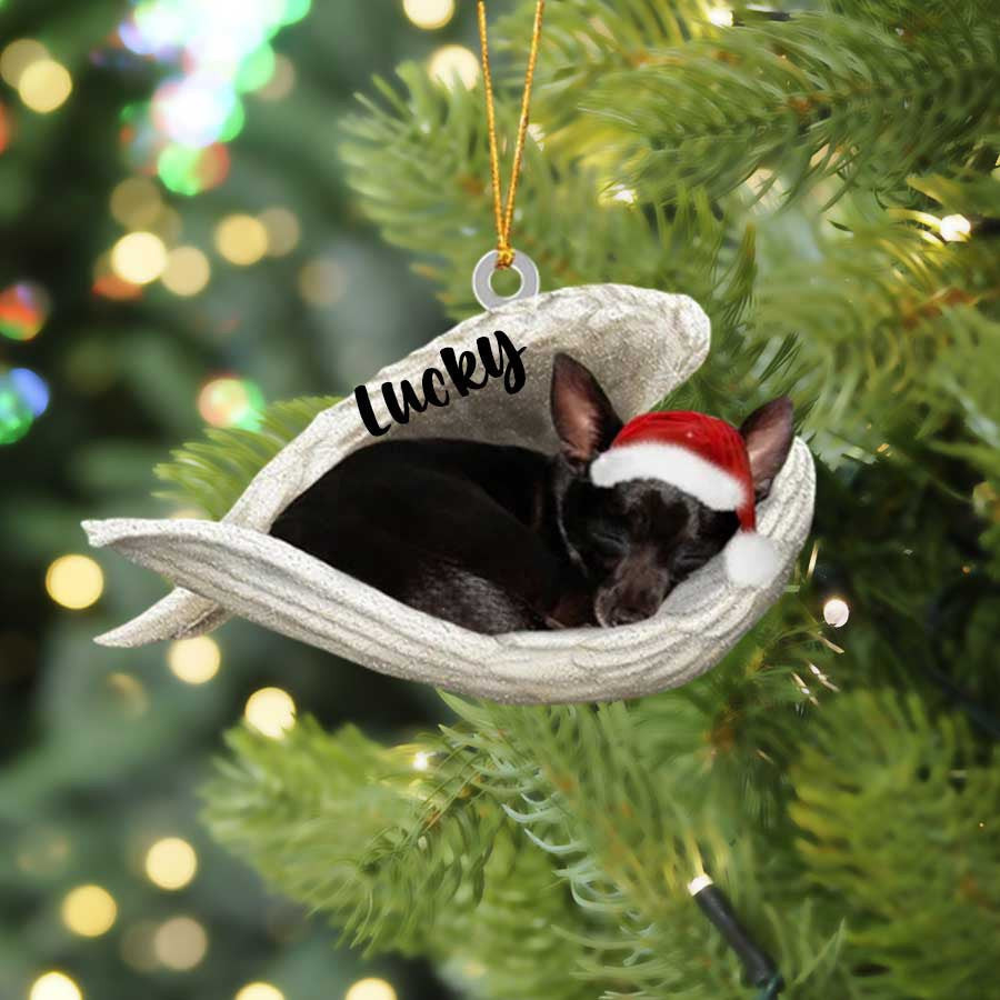 Custom Black Chihuahua Sleeping Angel Christmas Flat Acrylic Dog Ornament Memorial Dog Gift