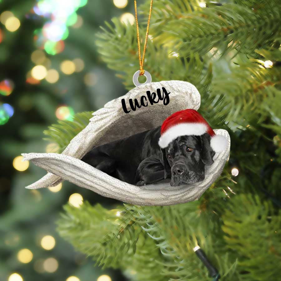 Custom Black Great Dane Sleeping Angel Christmas Flat Acrylic Dog Ornament Memorial Dog Gift