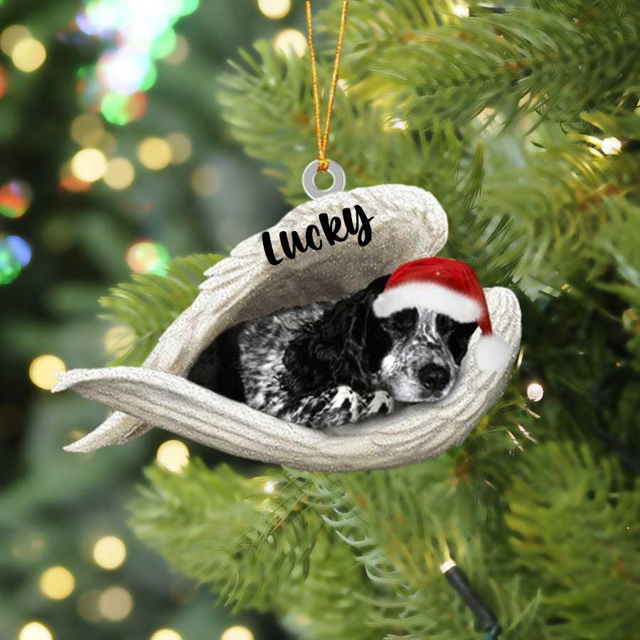Custom Blue Roan Cocker Spaniel Sleeping Angel Christmas Flat Acrylic Dog Ornament Memorial Dog Gift