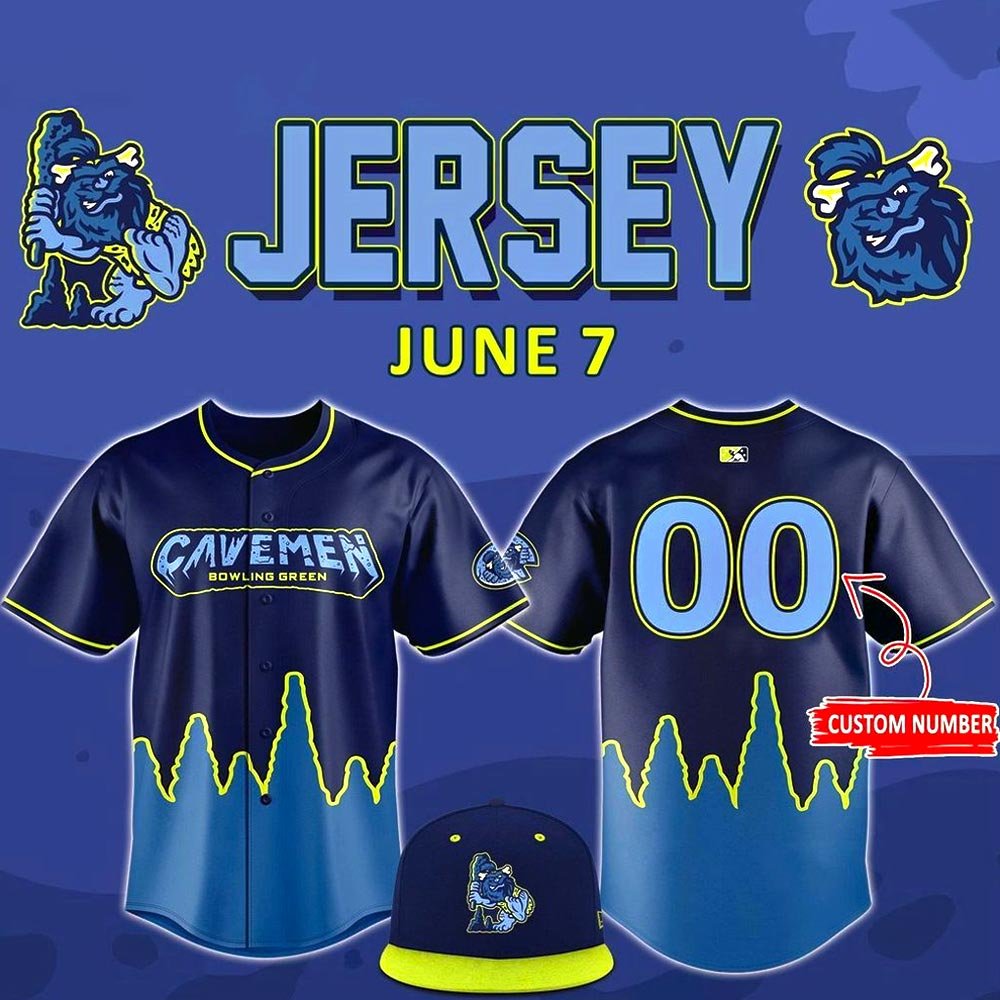 Custom Bowling Green Hot Rods x Cavemen Limited Edition Baseball Jersey Dad Gifts