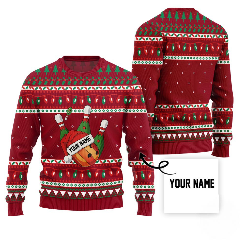 Custom Bowling Ugly Christmas Sweater With Your Name Christmas Vacation Sweater