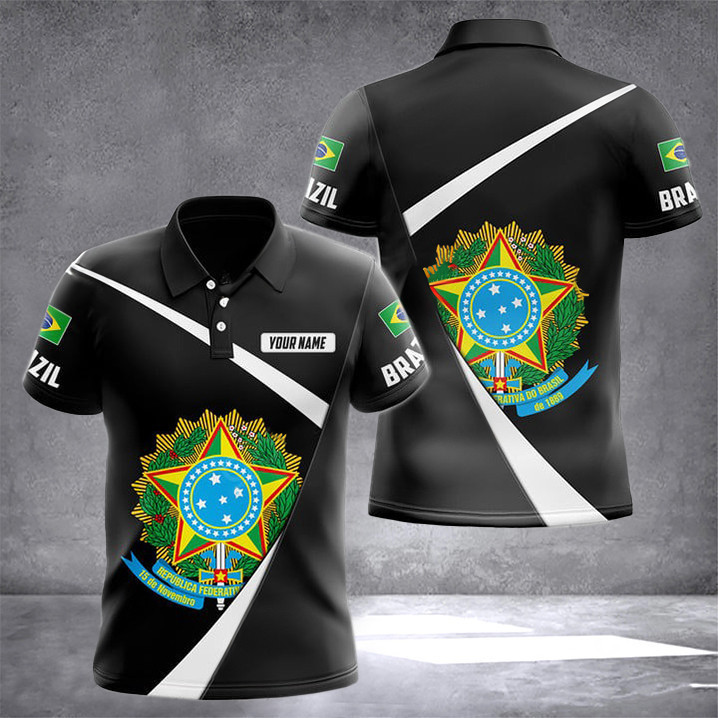Custom Brazil Black Form Polo Shirt For Men's Brazil Clothing Gifts For Brazilian