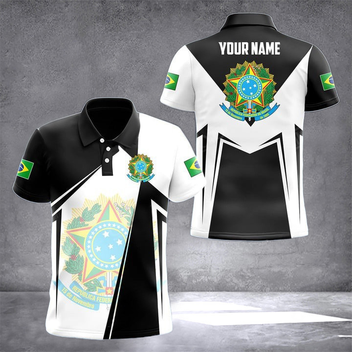 Custom Brazil Coat Of Arms Polo Shirt Men Brazilian Clothing Gifts For Brazilian