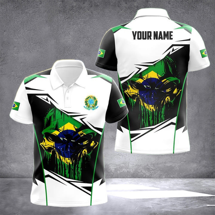 Custom Brazil Flag Skull Polo Shirt Brazil Clothing Gifts For Brazilan Men