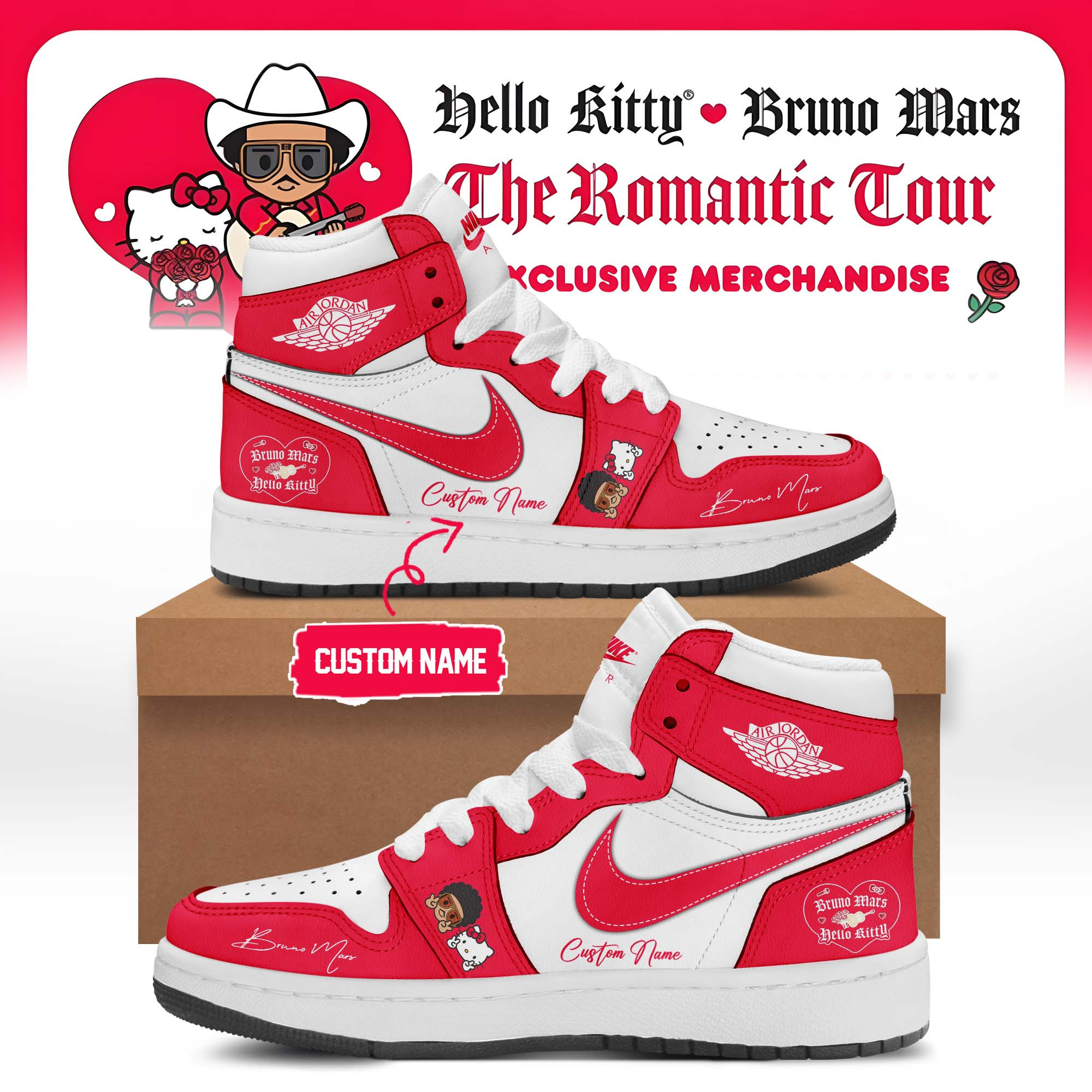 Custom Bruno Mars Hello Kitty 2026 Shoes Hello Kitty X Bruno Mars Tour Merch Gift For Fans