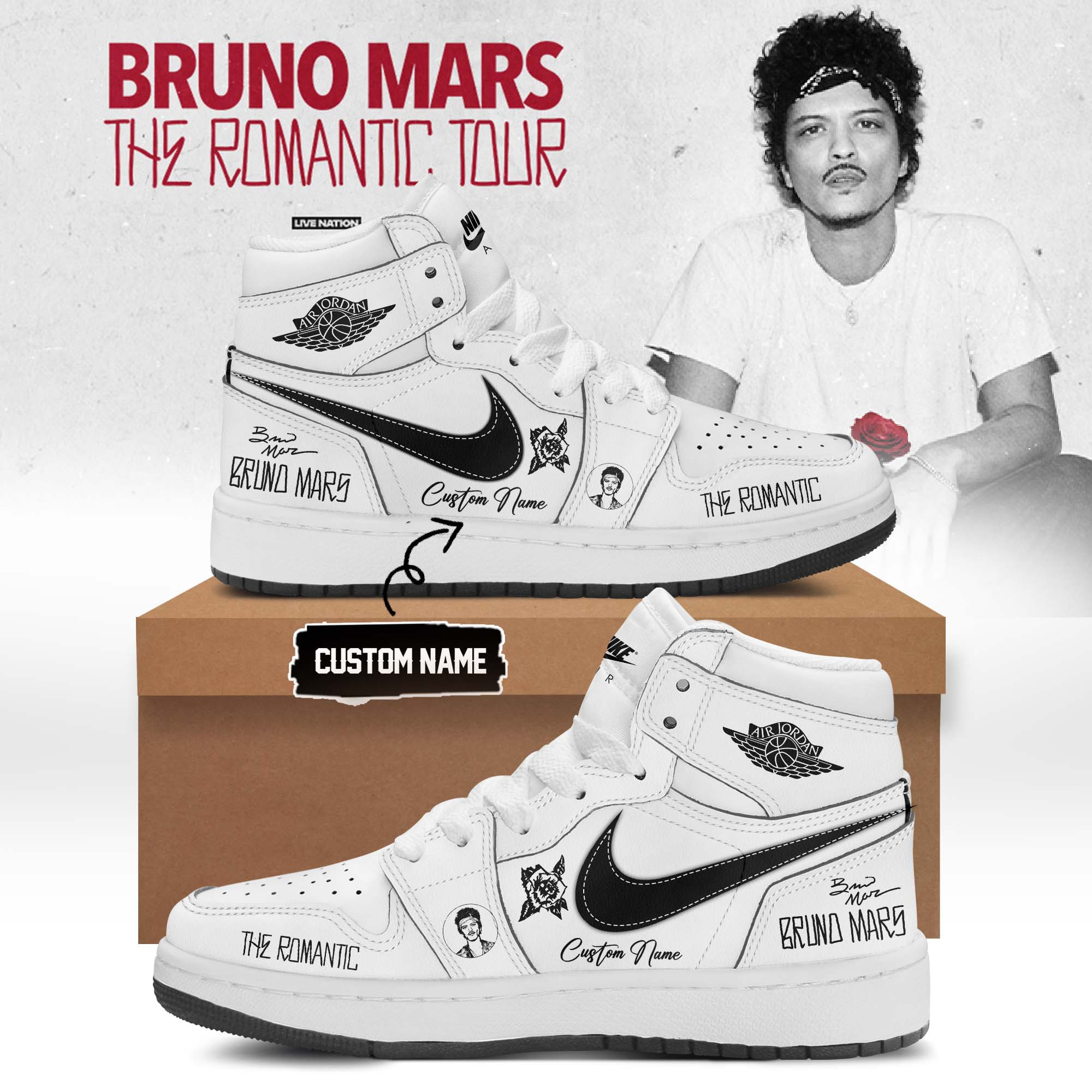 Custom Bruno Mars Hello Kitty 2026 Shoes Romantic Tour Music Gear Merchandise Gift For Daughter