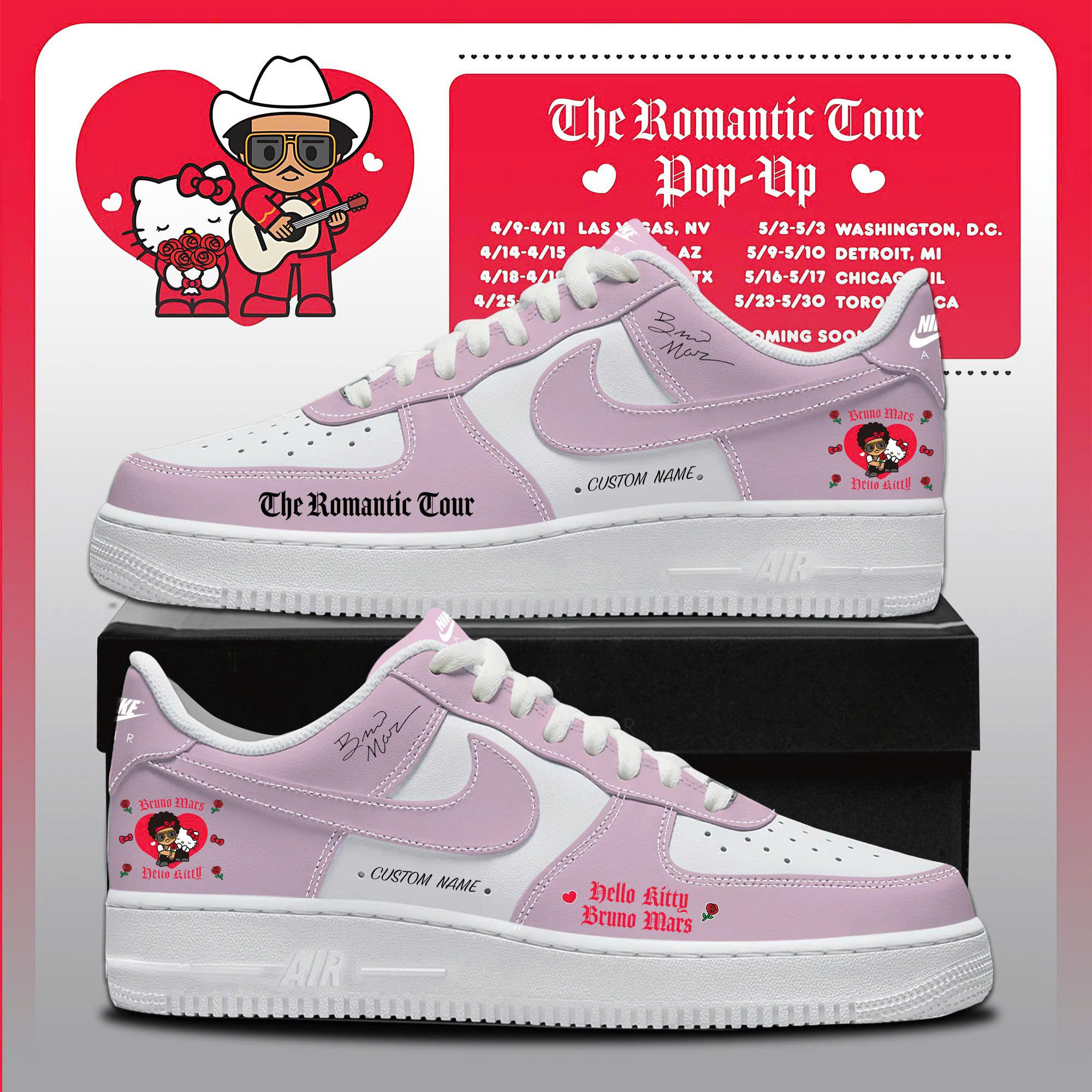 Custom Bruno Mars Hello Kitty Music Shoes Bruno Mars X Hello Kitty Merch Gift For Students