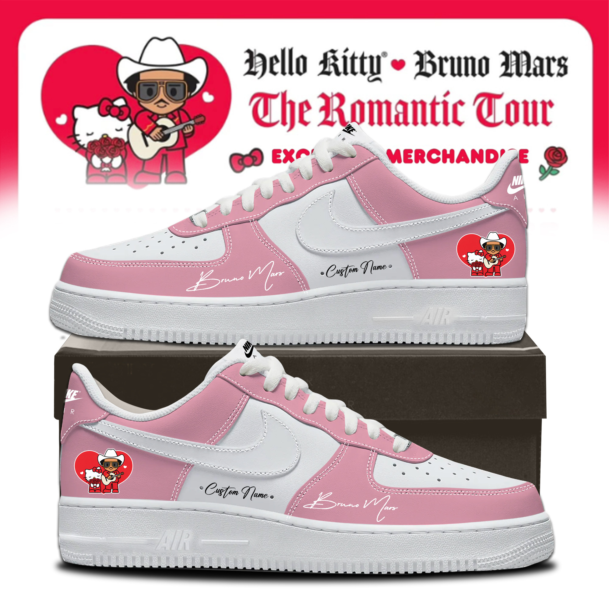 Custom Bruno Mars Hello Kitty World Shoes Hello Kitty X Bruno Mars Merch Gift For Pop Music Fans