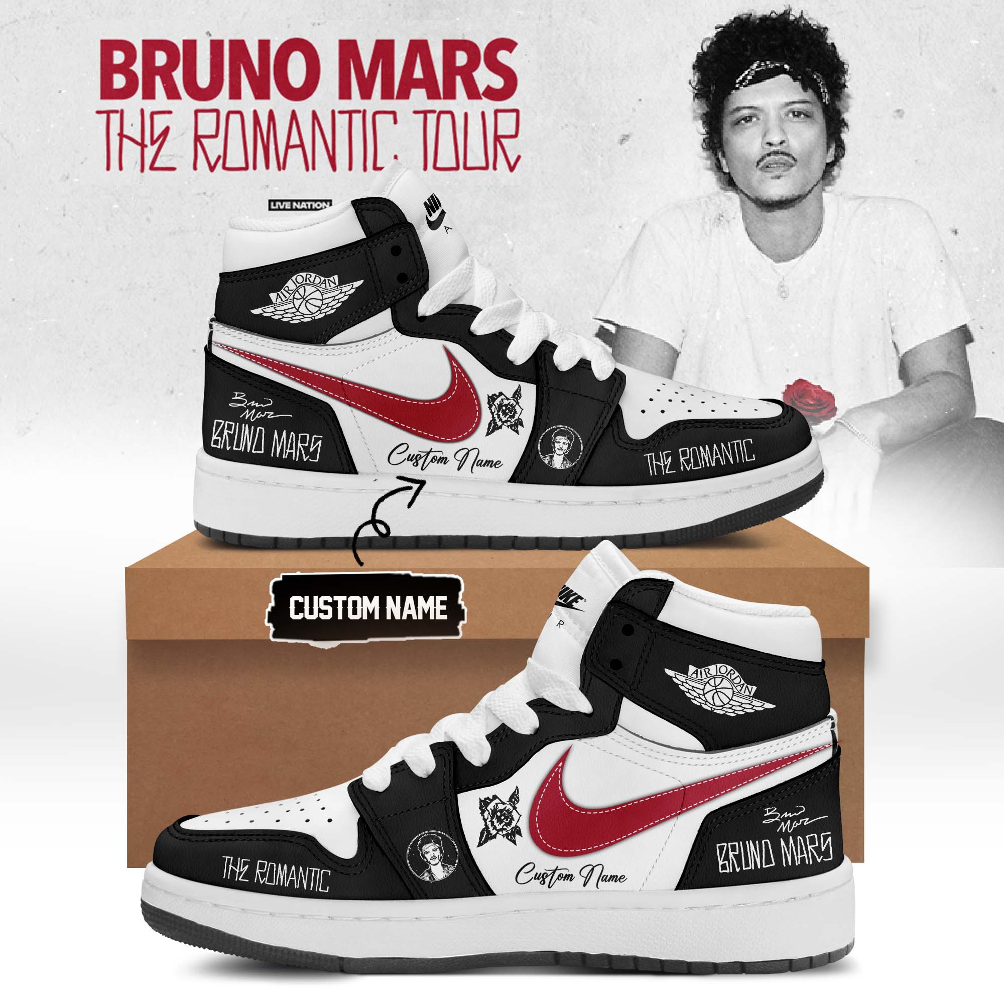 Custom Bruno Mars Hello Kitty World Shoes Romantic Tour Music Gear Merch Gift For Teen Girls