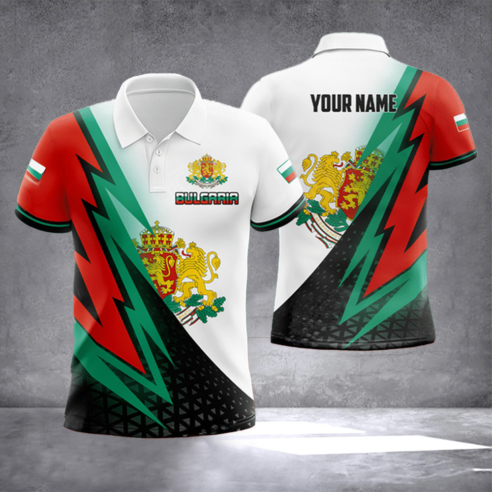 Custom Bulgaria Coat Of Arms Lightning Pattern Polo Shirt Bulgarian Outfits Gifts For Men