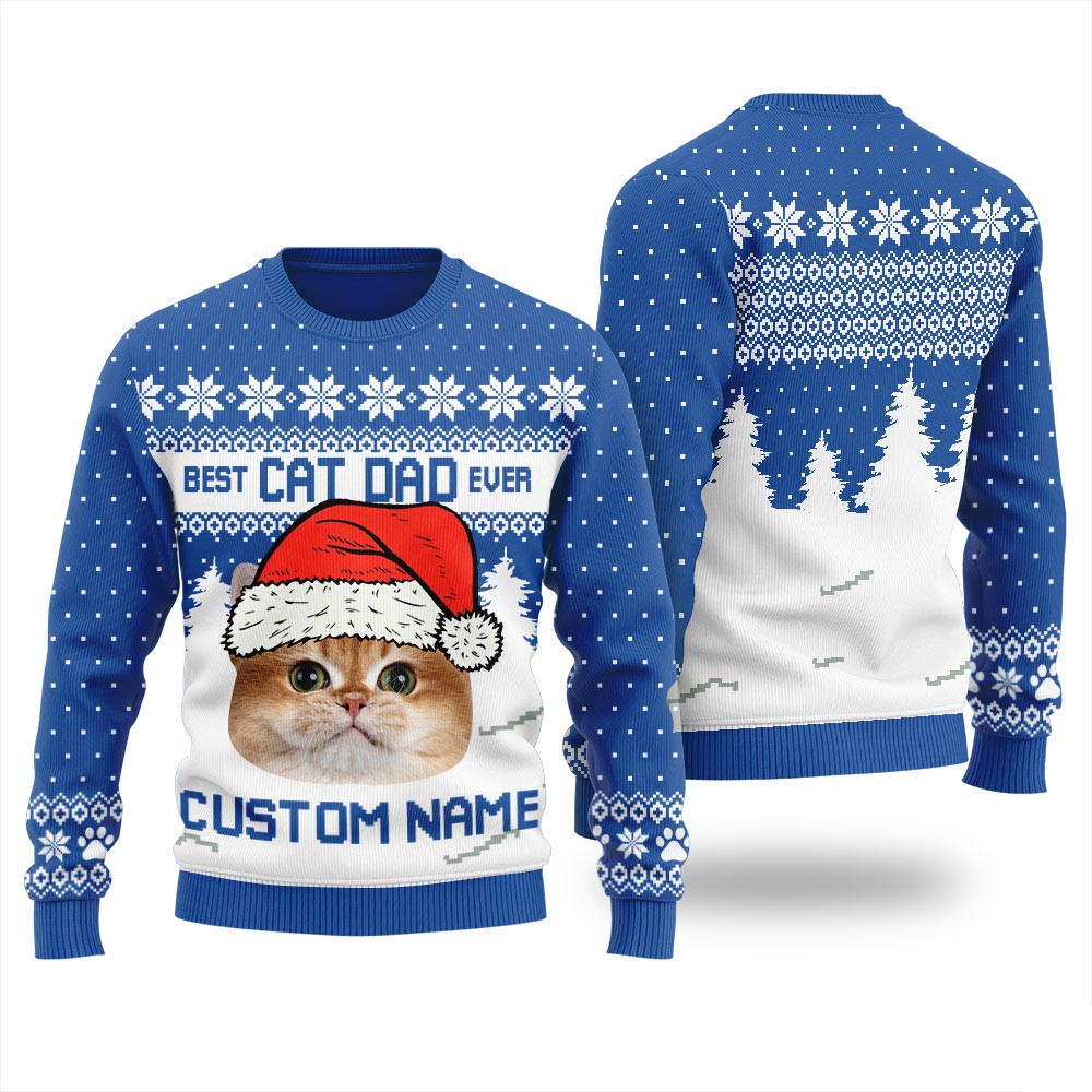 Custom Cat Dad Ugly Christmas Sweater For Men