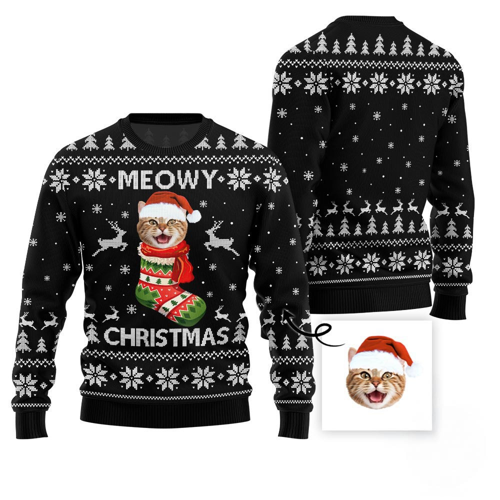Custom Cat Face Ugly Christmas Sweater Ugly Christmas Gifts