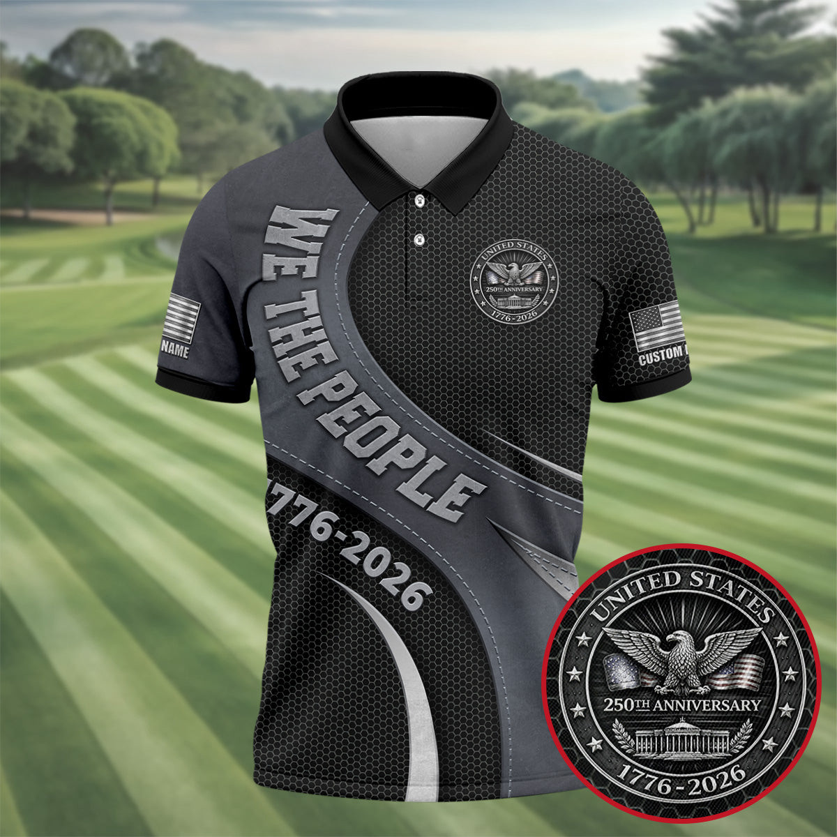 Custom Celebrate America's 250th Anniversary Polo Shirt Men's Patriotic Merch Father's Day Gifts