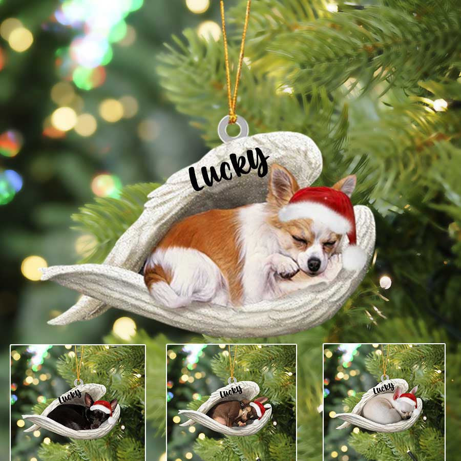 Custom Chihuahua Sleeping Angel Christmas Flat Acrylic Dog Ornament Memorial Dog Gift