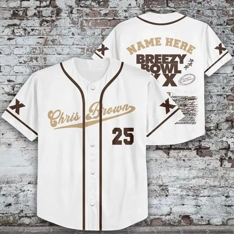 Custom Chris Breezy Breezy Bowl Xx Tour 2025 White Baseball Jersey Fan Gifts