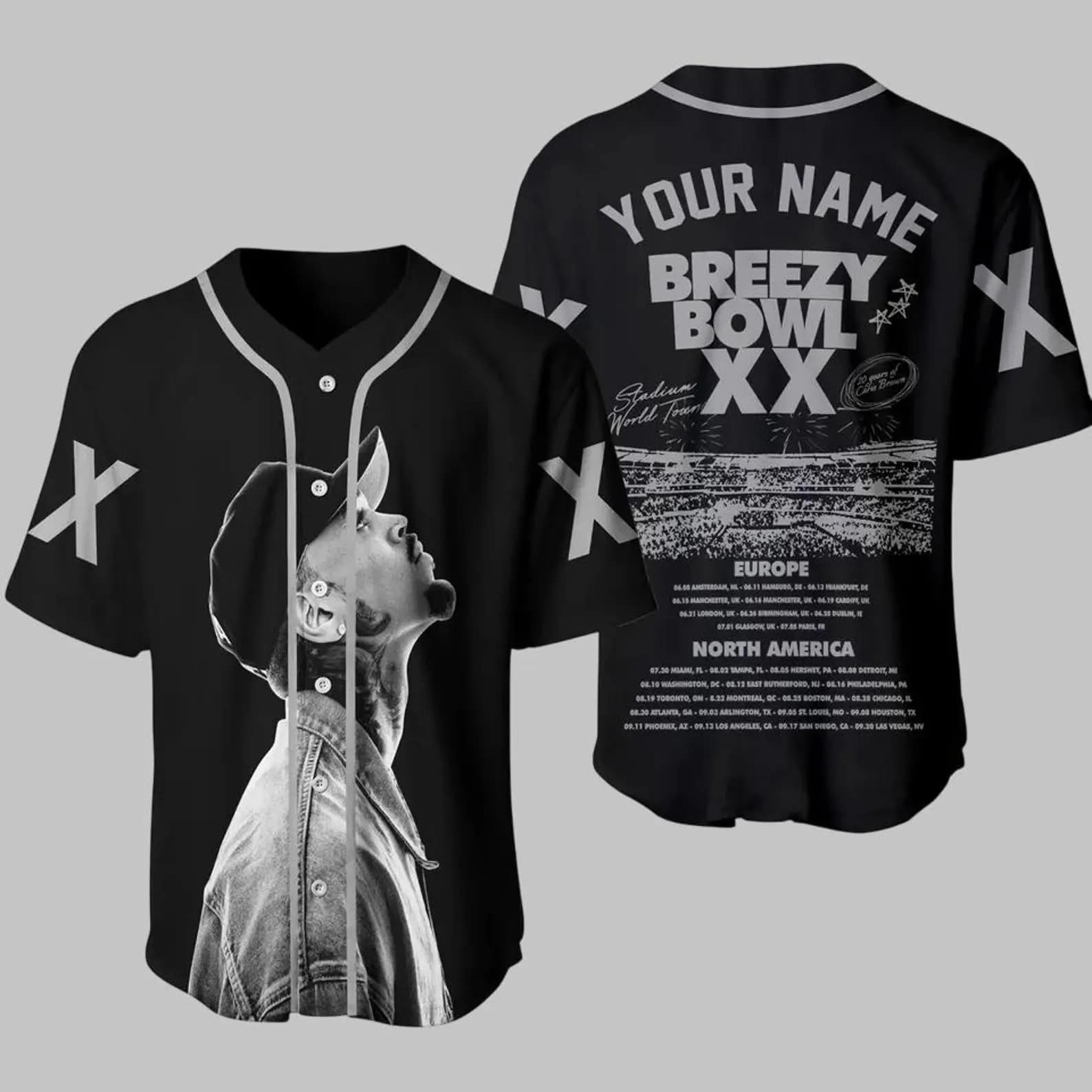 Custom Chris Brown Breezy Bowl XX Tour 2025 Merch Jersey Chris Brown Concert Fan Gifts (custom name)