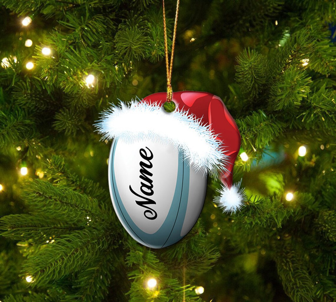 Custom Christmas Rugby Ball Hanging Ornament Rugby Ball Christmas Round Ornament Decor Christmas Gift Rugby Ball Xmas Ornament