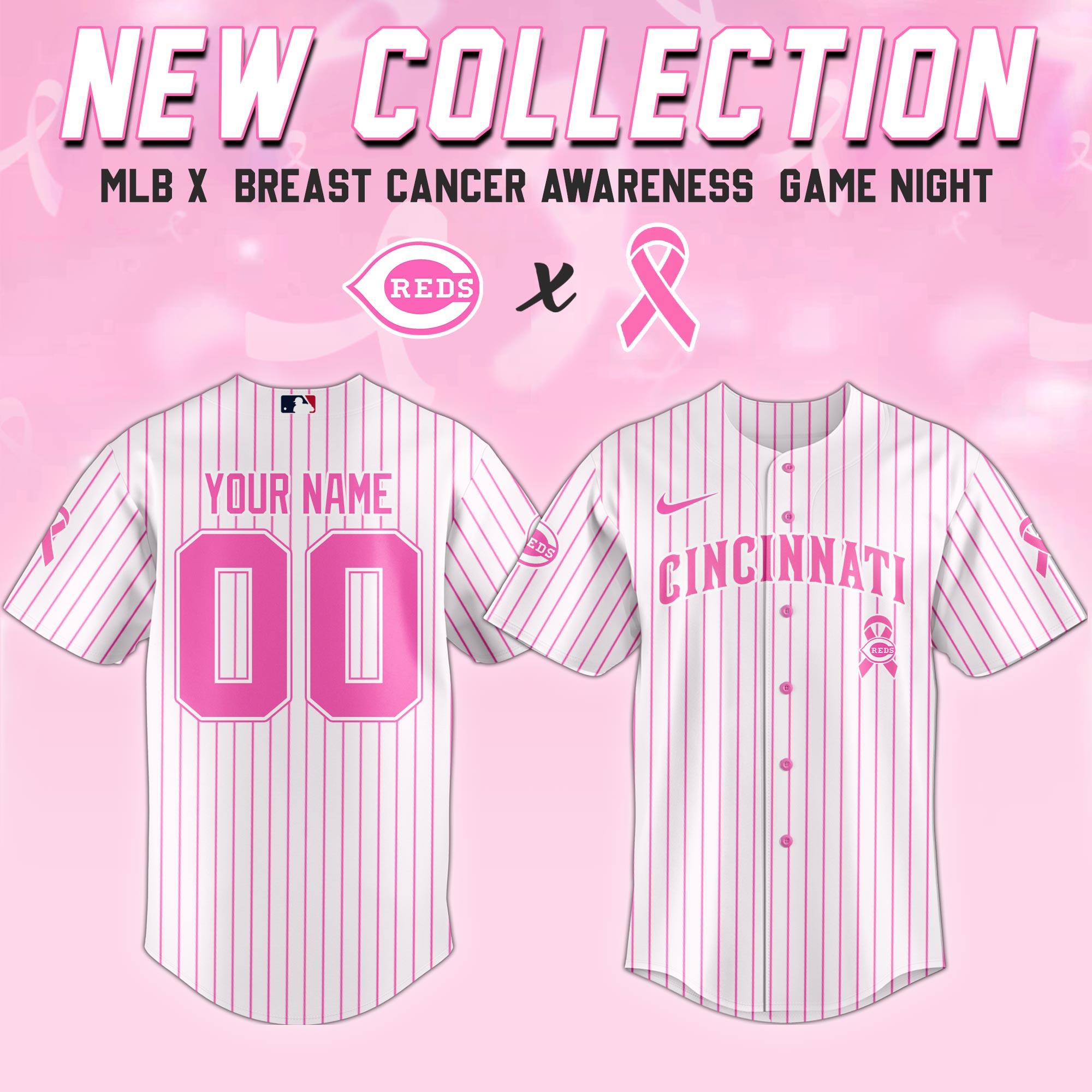 Custom Cincinnati Reds x Breast Cancer Awareness Game Night Jersey Baseball Coach Gift Ideas