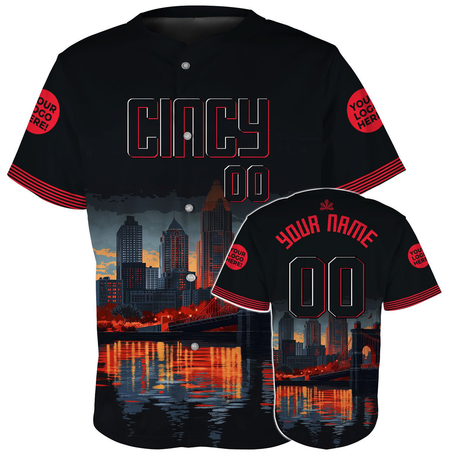 Custom Cincinnati Roebling Suspension Bridge Skyline Baseball Jerseys Gifts For Baseball Fans