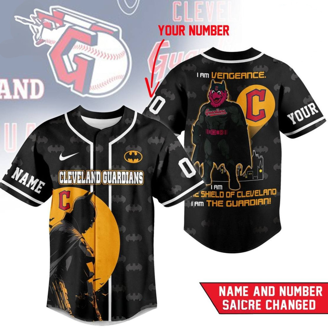 Custom Cleveland Guardians x Batman I am Vengeance Baseball Jersey Gifts For Baseball Fans
