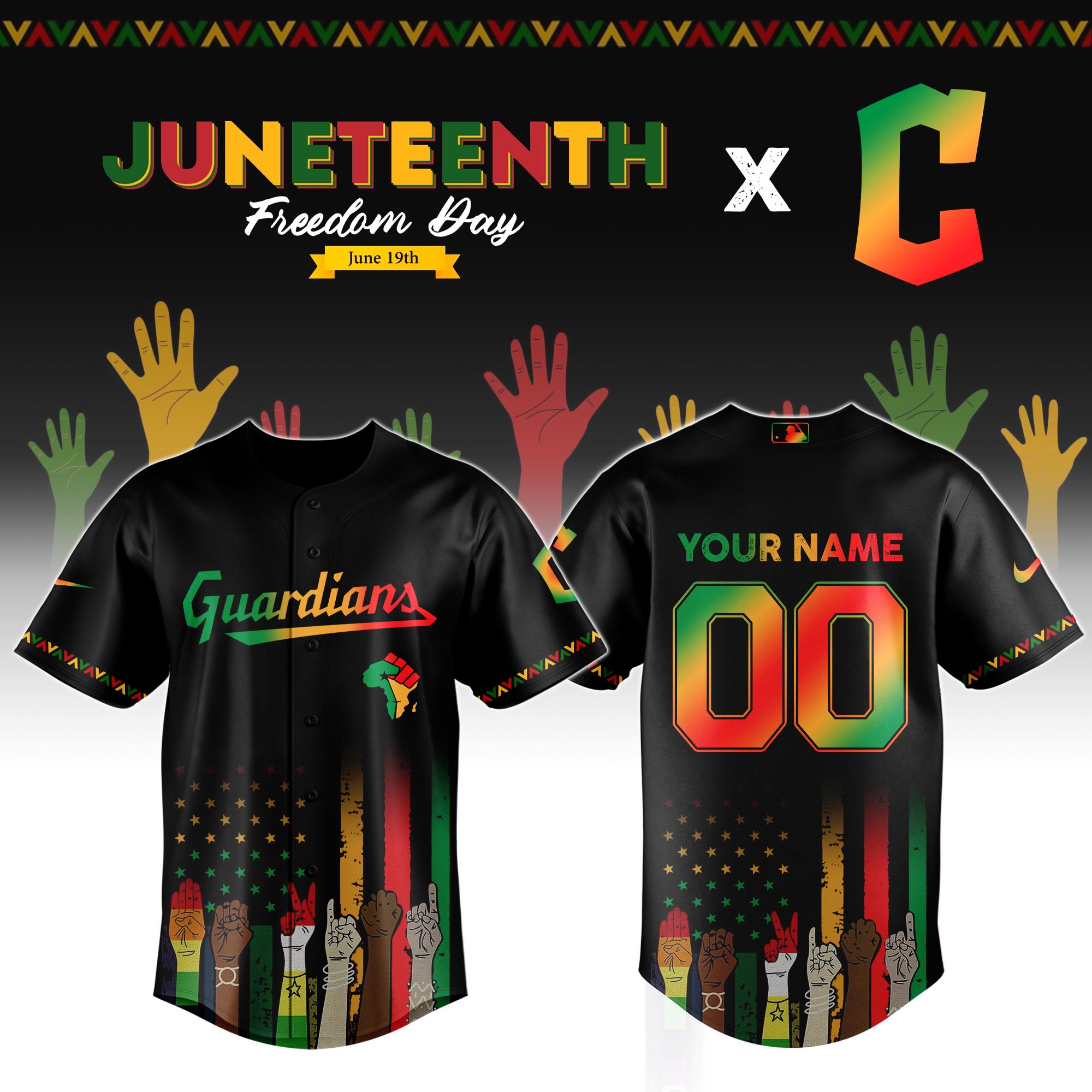 Custom Cleveland Guardians x Juneteenth Jersey 2025 Gift Ideas For Baseball Players