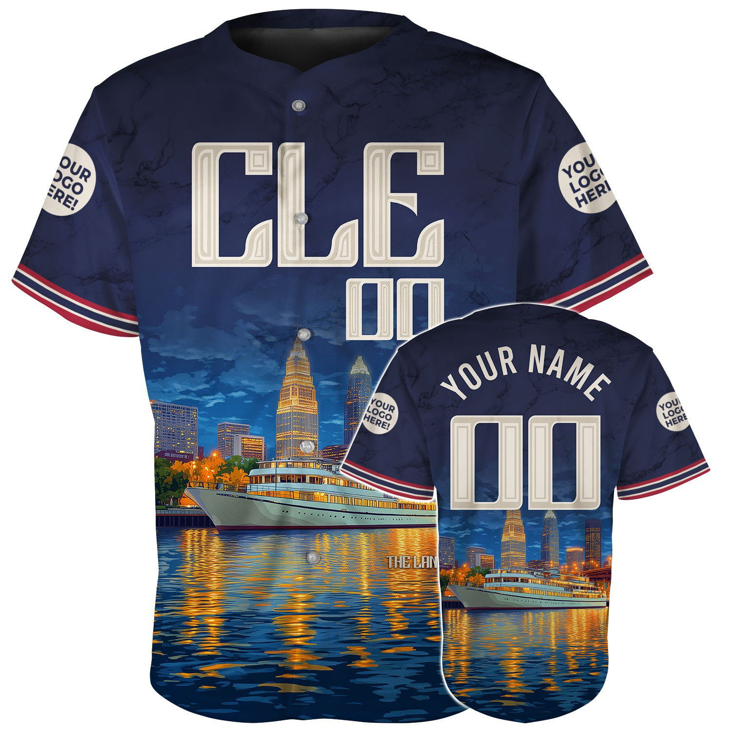 Custom Cleveland Skyline Cuyahoga River Baseball Jerseys Gifts For Boyfriend