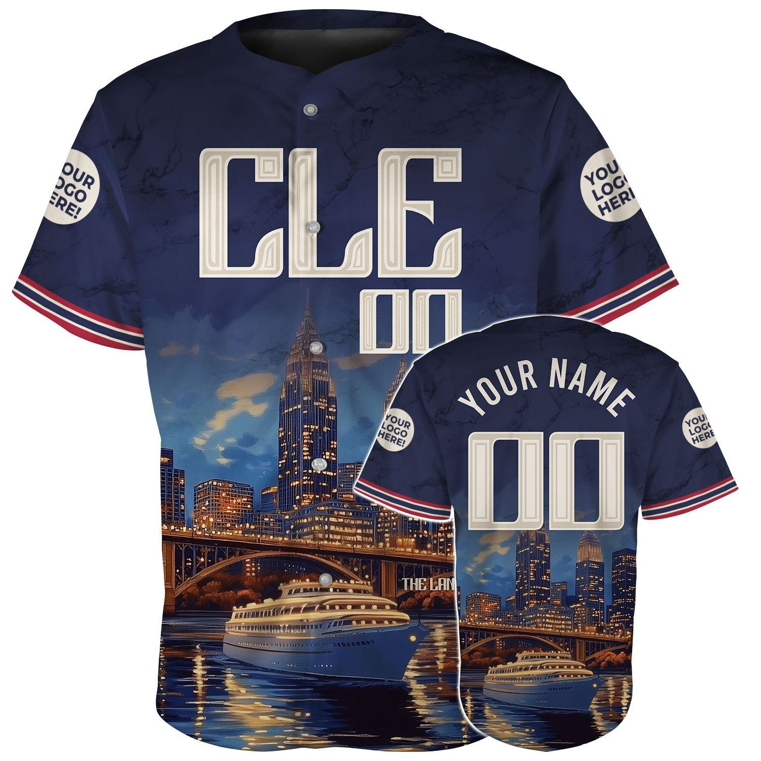 Custom Cleveland Skyline Cuyahoga River Cruise Baseball Jerseys For Men Women