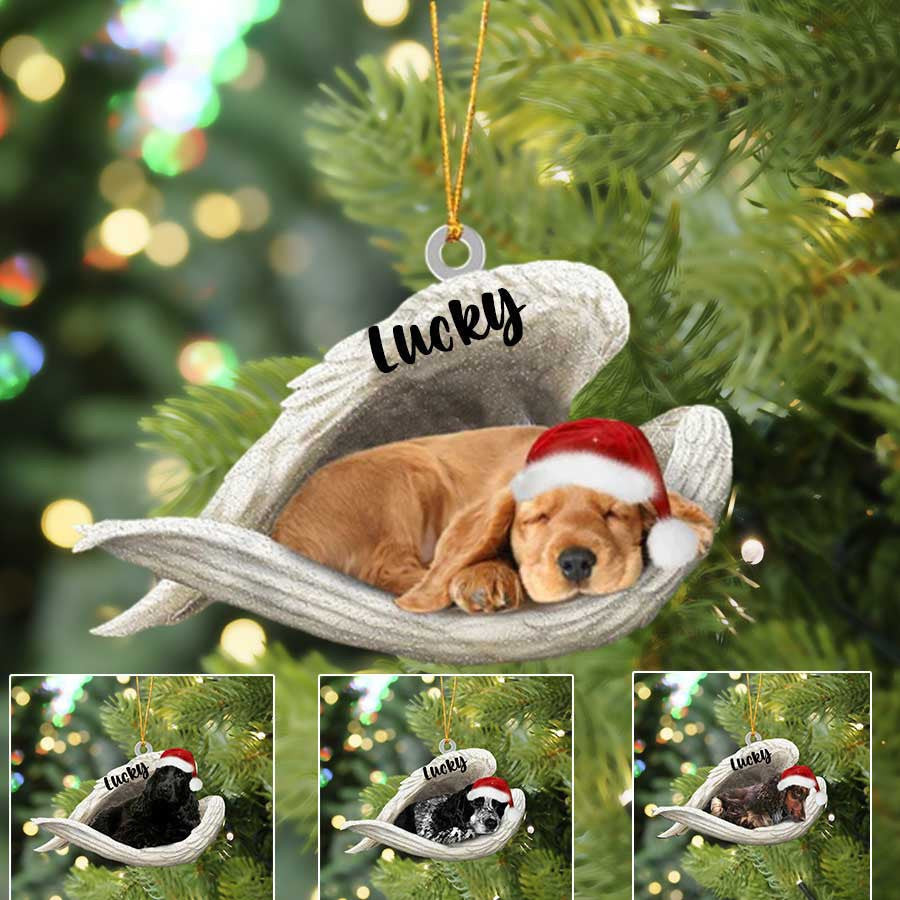 Custom Cocker Spaniel Sleeping Angel Christmas Flat Acrylic Dog Ornament Memorial Dog Gift