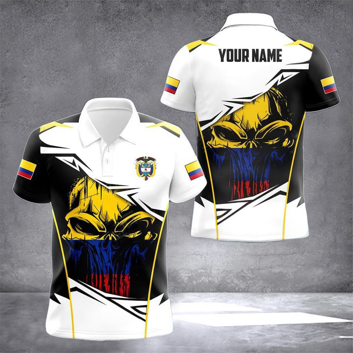 Custom Colombia Flag Skull Polo Shirt Colombian Men's Clothing Gifts For Colombian