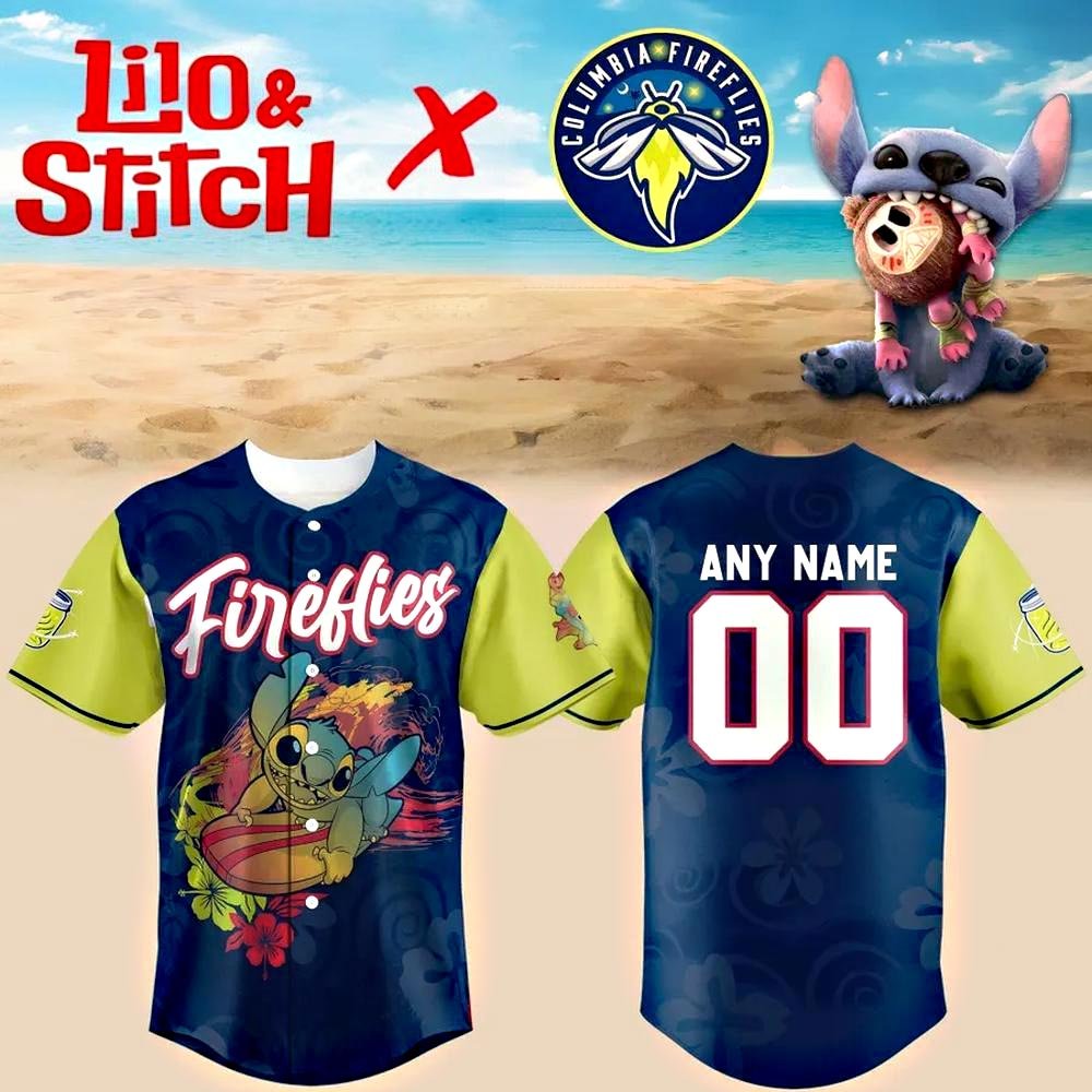 Custom Columbia Fireflies x Stitch 2025 Special Edition Baseball Jersey Baseball Team Gift Ideas