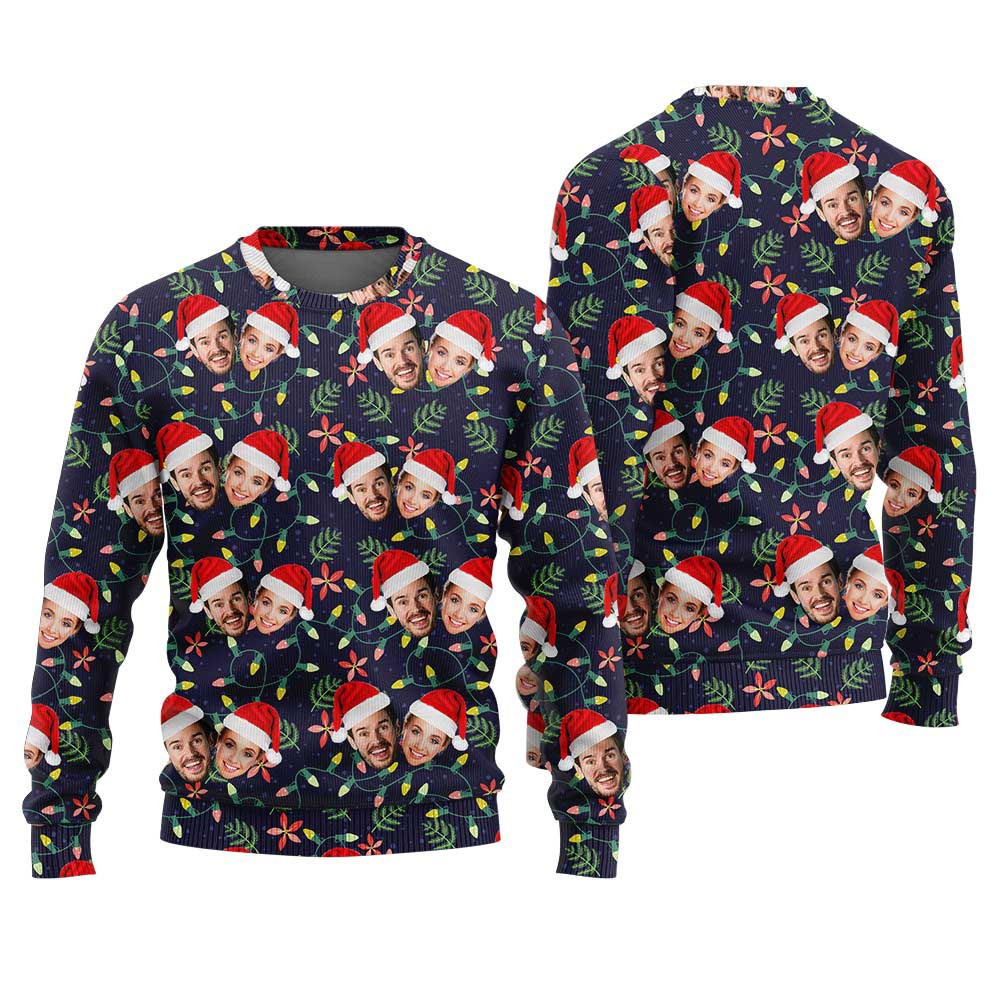 Custom Couple Face Tropical Christmas Sweater Best Ugly Sweaters For Christmas
