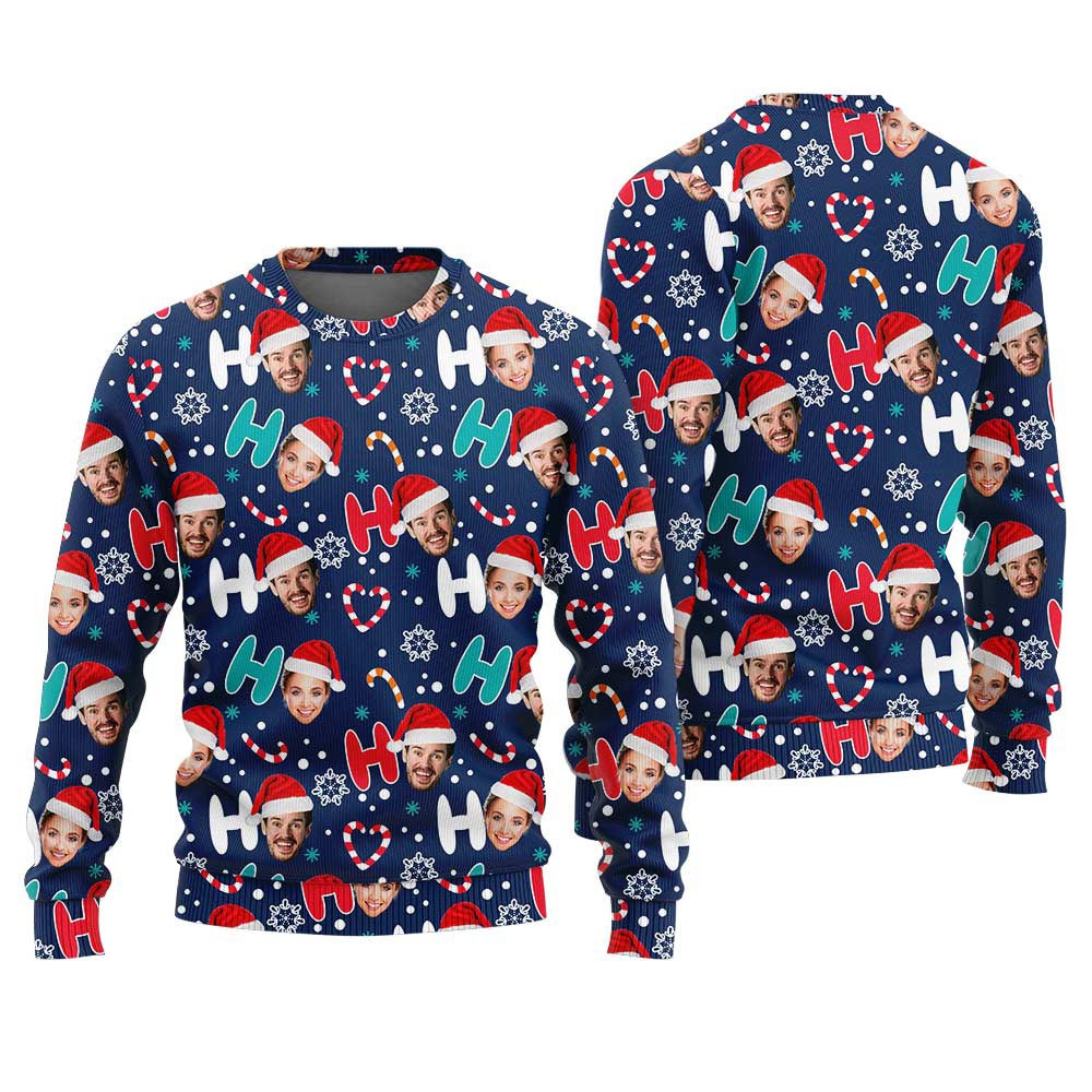Custom Couple Faces Ugly Sweater Navy Christmas Ideas For Girlfriend